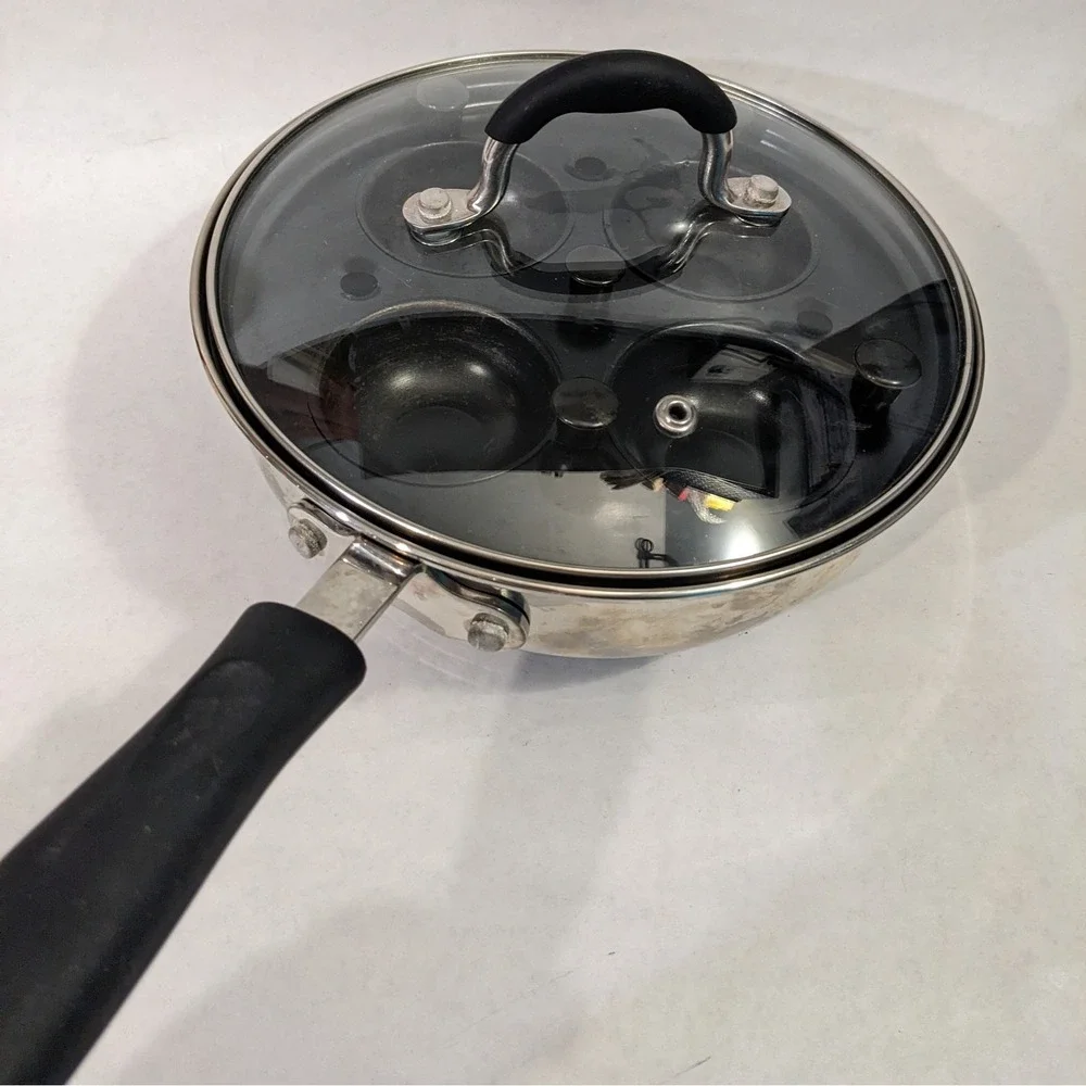 Chefmate Stainless Steel 4 Cup Egg Poacher Pan with Vented Glass Lid 8 Inch